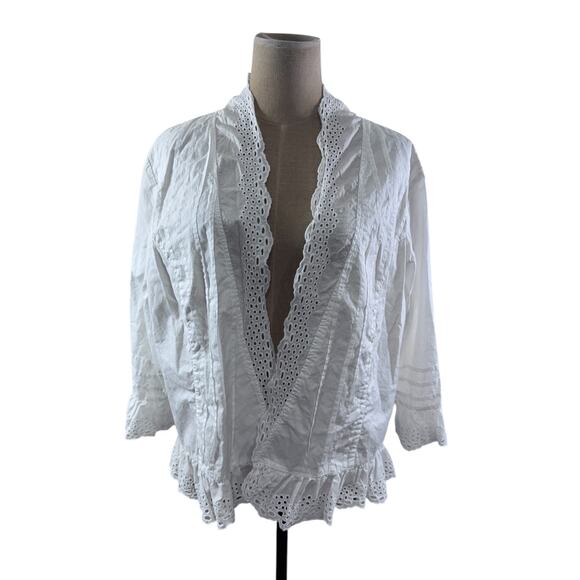 "Vicki Wayne" White Eyelet Cover Up,Cotton,Cottage Core,SZ M, 3/4 Sleeves,Purity - Picture 1 of 11